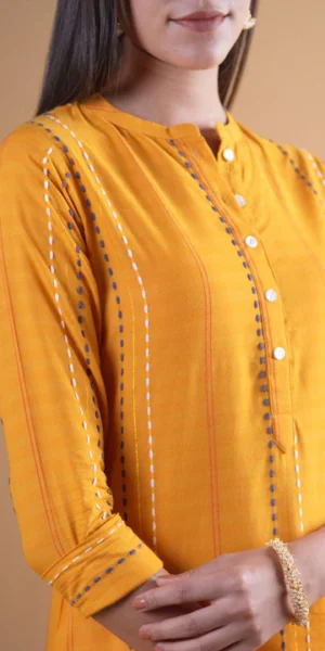 Mustard Striped Cotton Kurta