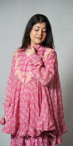 Pink and white printed Indo-Western