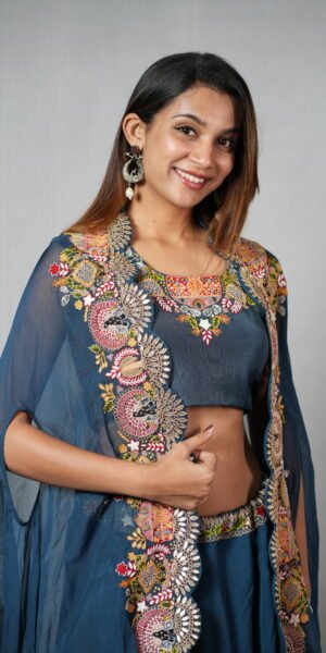 Peacock green indo western