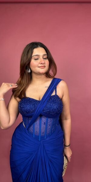 Midnight Sapphire Crystal Embellished Drape Saree