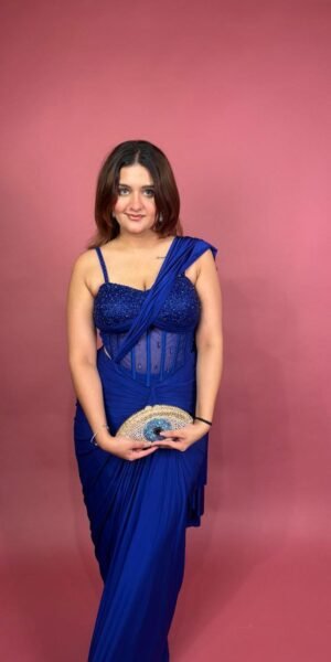 Midnight Sapphire Crystal Embellished Drape Saree