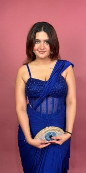Midnight Sapphire Crystal Embellished Drape Saree